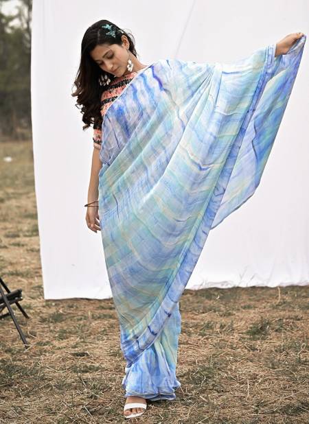Sky Blue Colour ASHIMA KIARA Stylish Designer Party Wear Line Satin Printed Latest Saree Collection 2106